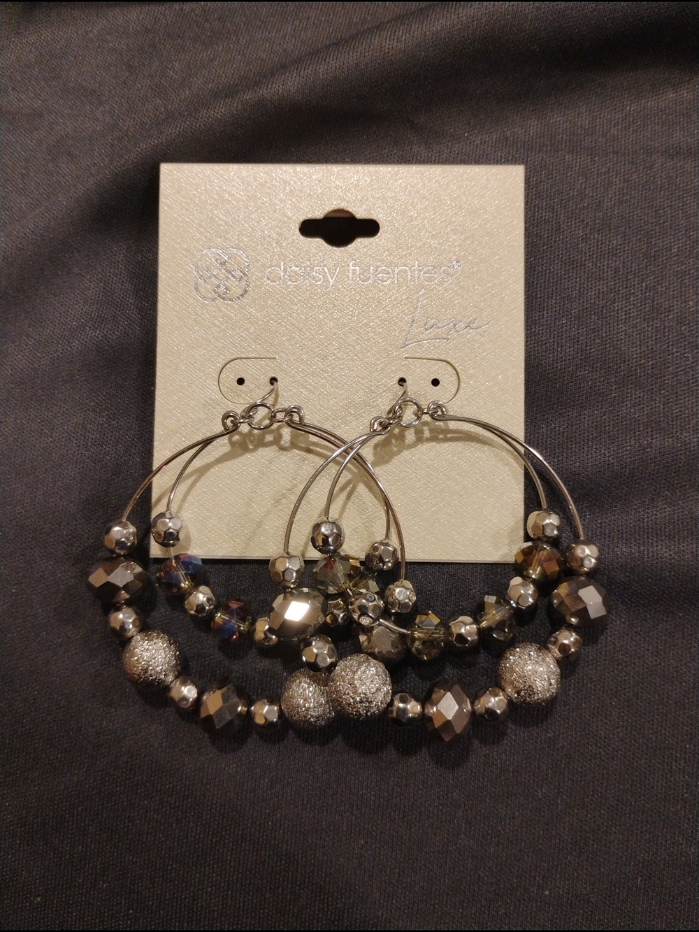Daisy Fuentes Luxe Silver-Tone Beaded Hoop Earrings